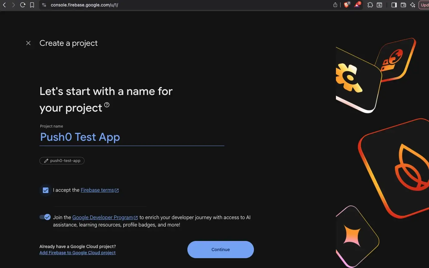Firebase Console - add project
