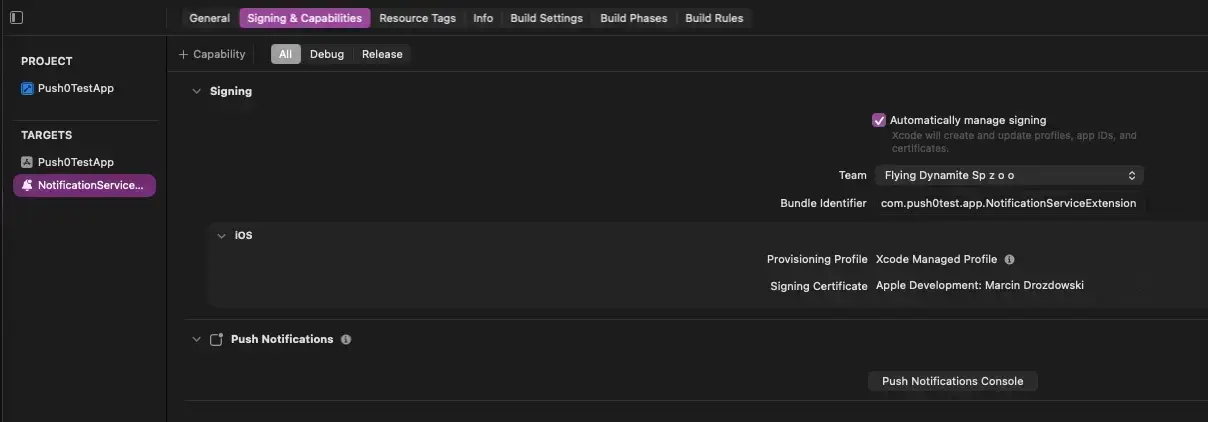 Xcode capability remote notifications - add project