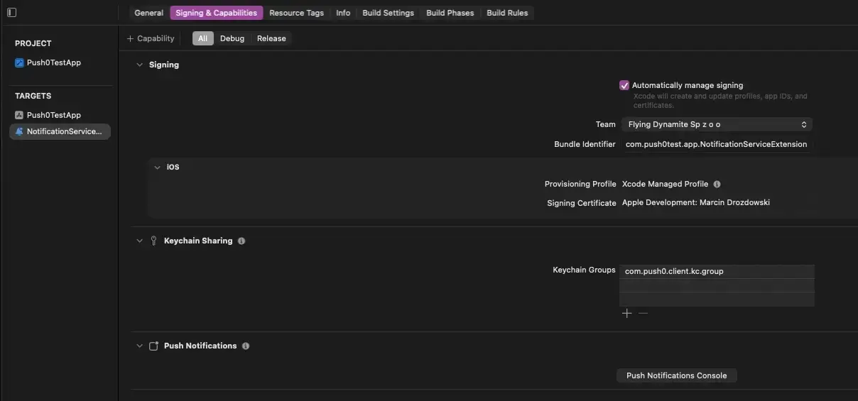 Xcode capability remote notifications - add project
