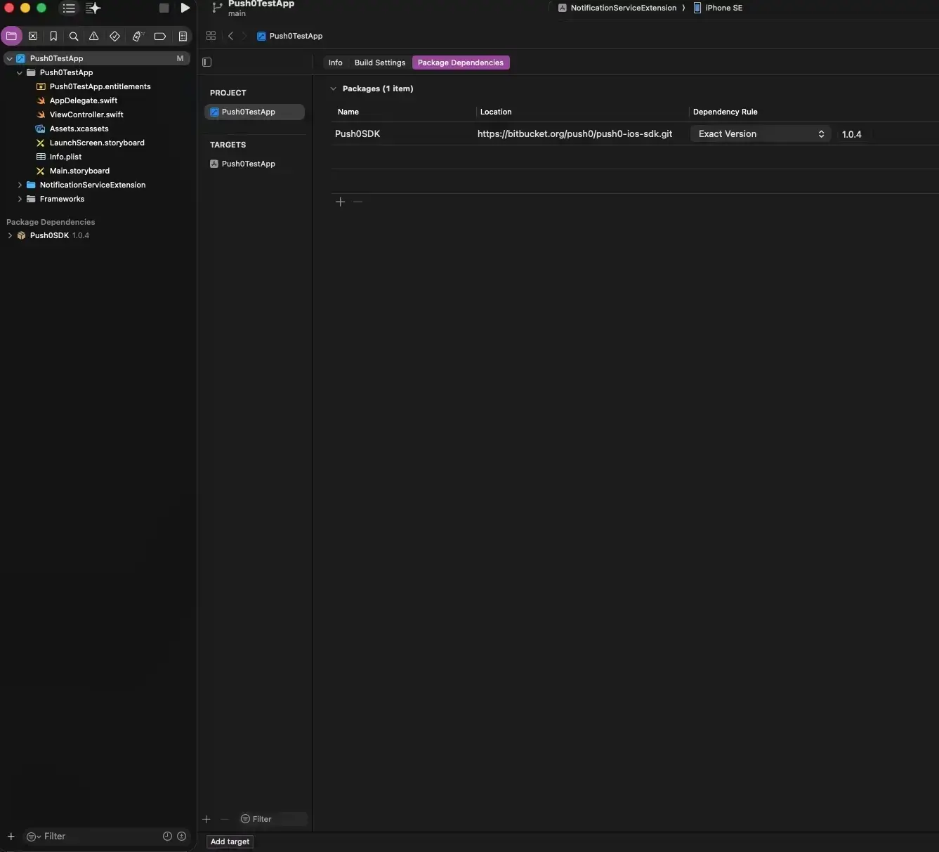 Xcode capability remote notifications - add project